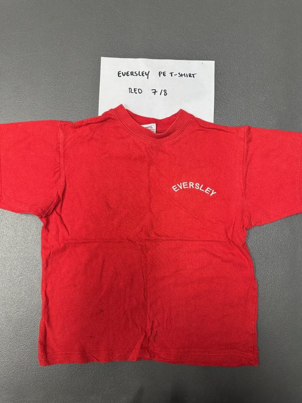 Pre Loved Eversley RED P.E T-Shirt. Size 7-8